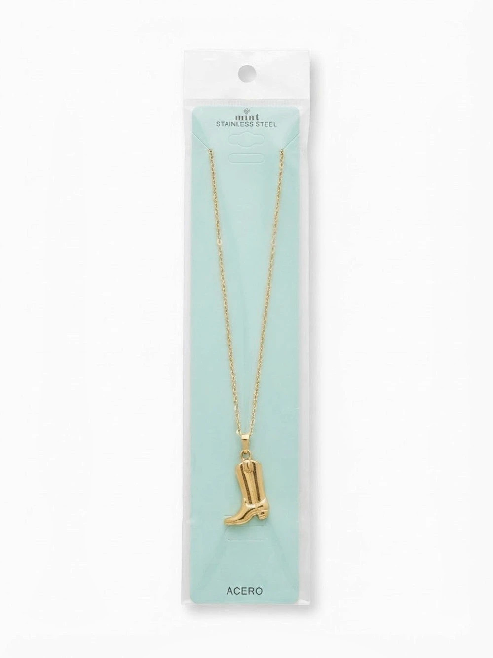 Acero Stainless Steel Gold Color Boot Pendant Necklace NWT